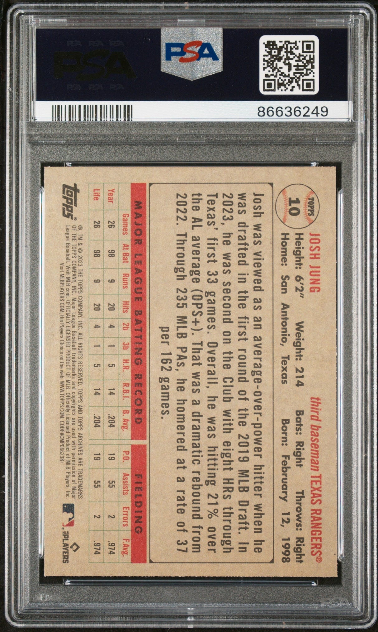 2023 TOPPS ARCHIVES JOSH JUNG #10 - PSA 10