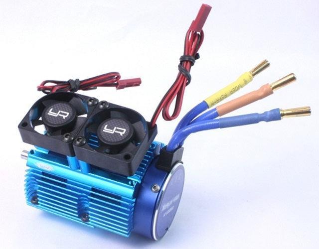 Yeah Racing Heat Sink w/Twin Tornado High Speed Fans Sets Blue For 1/8 Motors