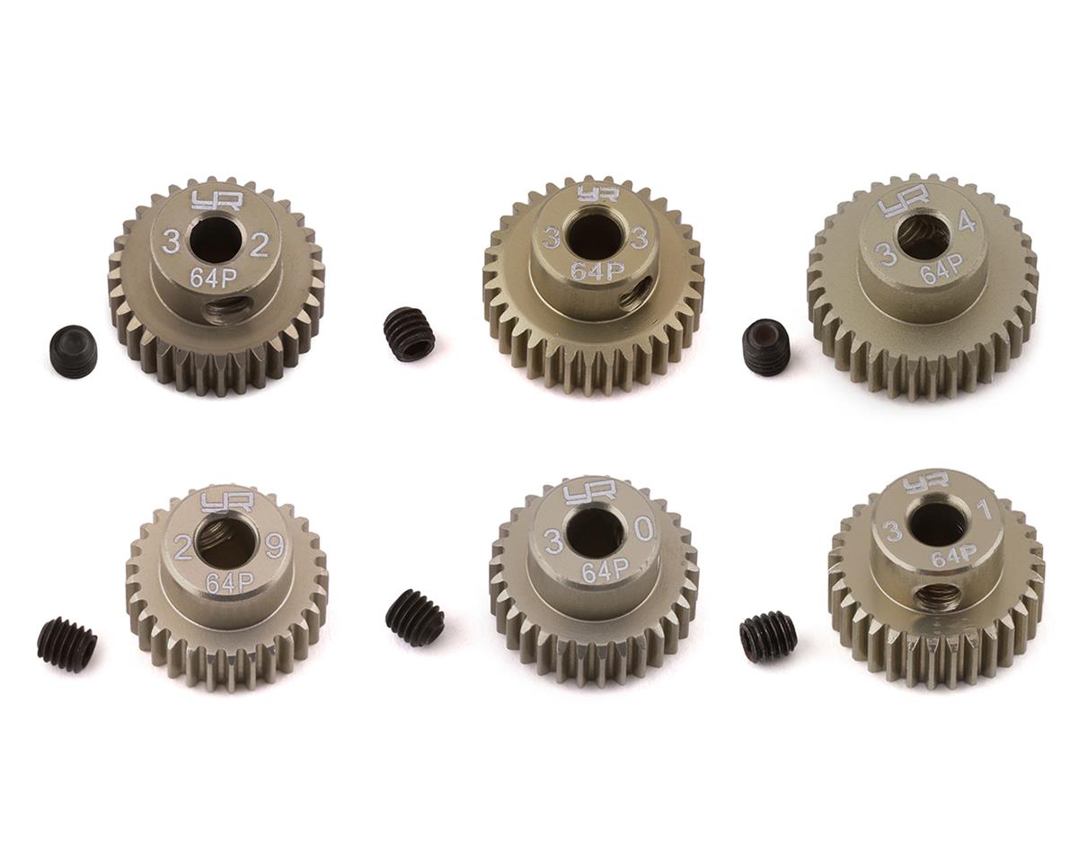 Yeah Racing MG-64029-034 Hard Coated 64P Aluminum Pinion Gear Set (29, 30, 31, 32, 33, 34T) (3.17mm Bore)