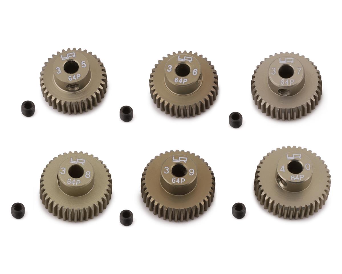 Yeah Racing MG-64035-040 Hard Coated 64P Aluminum Pinion Gear Set (35, 36, 37, 38, 39, 40T) (3.17mm Bore)