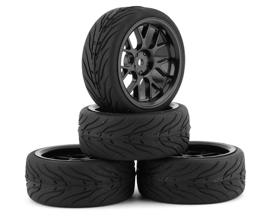 Yeah Racing WL-0109 Spec T Pre-Mounted On-Road Touring Tires w/CS Wheels (Black) (4) w/12mm Hex & 3mm Offset
