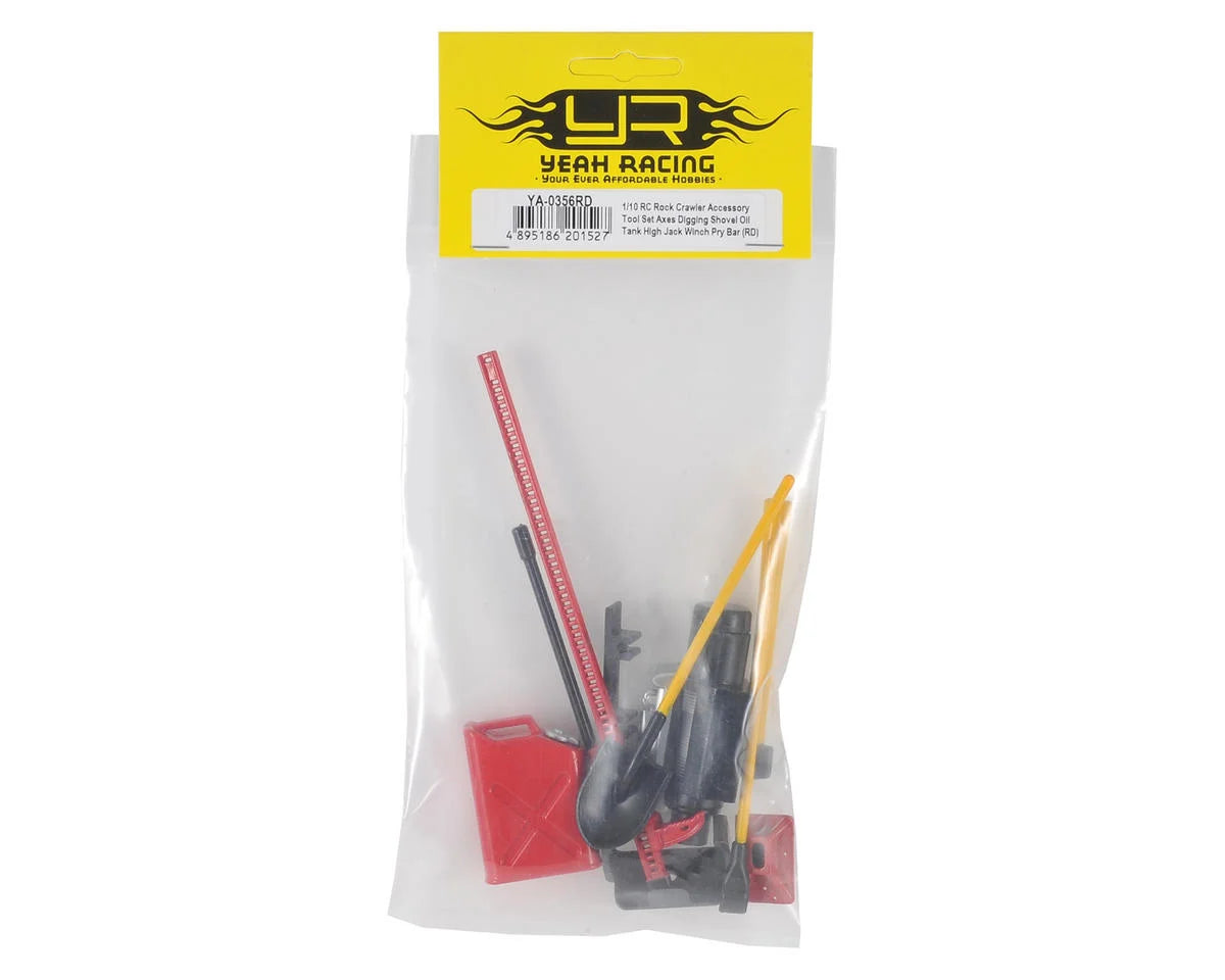 Yeah Racing YEA-YA-0356RD 6-Piece Scale Tool Set (Red) w/Axe, Shovel, Oil Tank, Jack, Winch