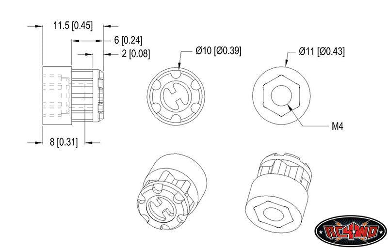 RC4WD Z-S0196 1/10 Scale Aisin/Yota Style Hubs