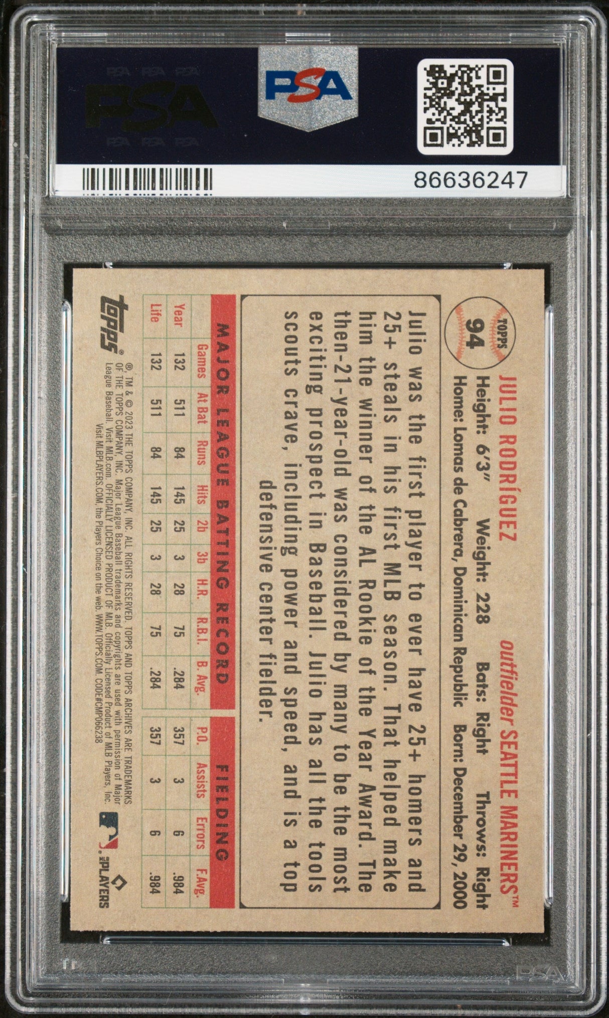 2023 TOPPS ARCHIVES JULIO RODRIGUEZ #94 - PSA 9