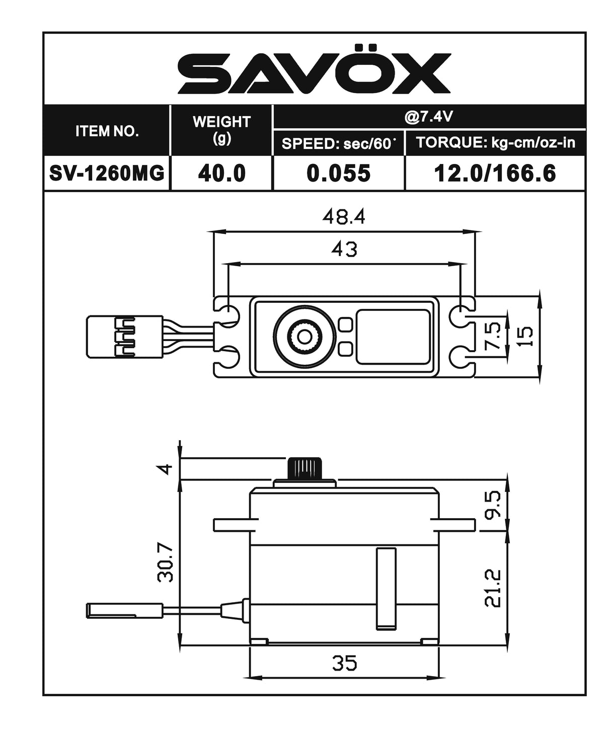 SAVOX SV1260MG Mini Digital High Voltage Aluminum Case Servo