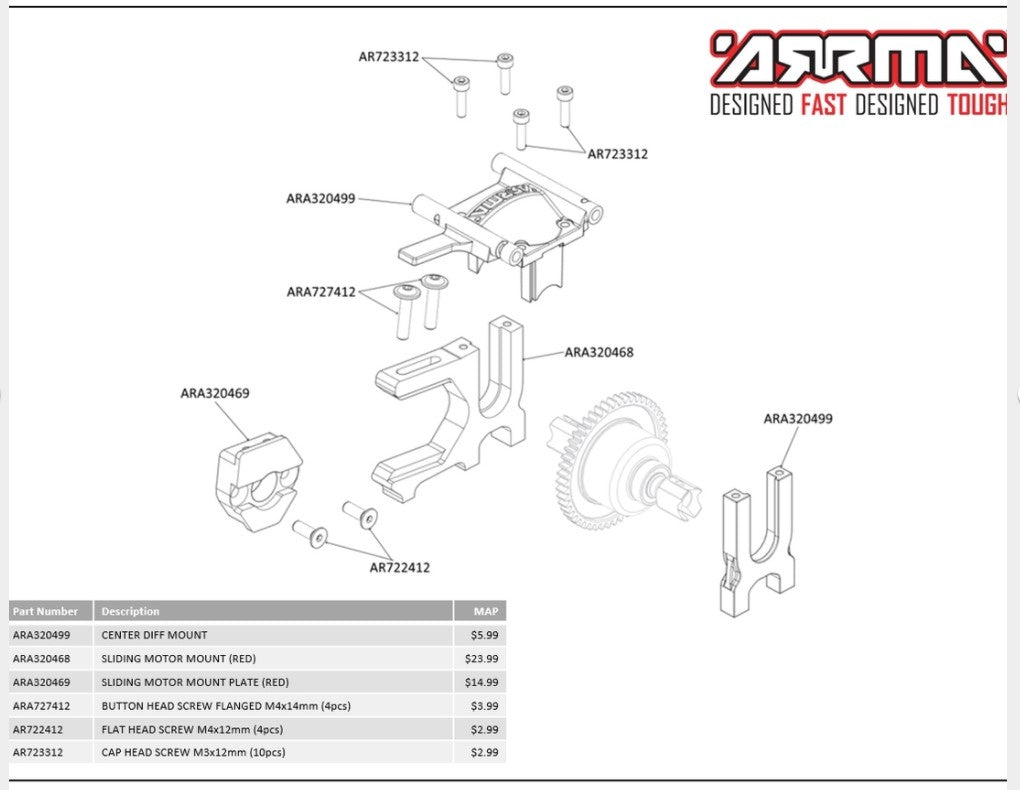 Arrma ARA320469 1/8 BLX Aluminum Sliding Motor Mount Plate (Red)