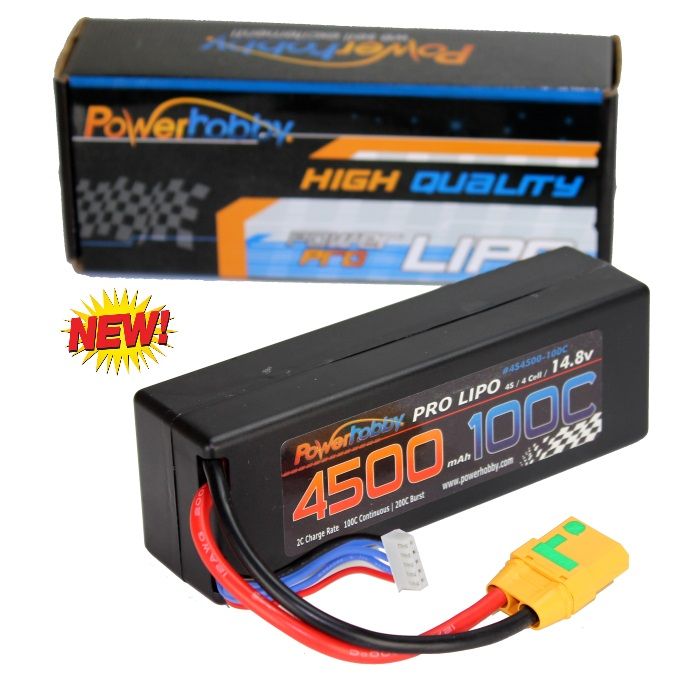 Batería Lipo Powerhobby 4s 14.8V 4500mah 100c con estuche rígido con enchufe Xt90 de 4 celdas