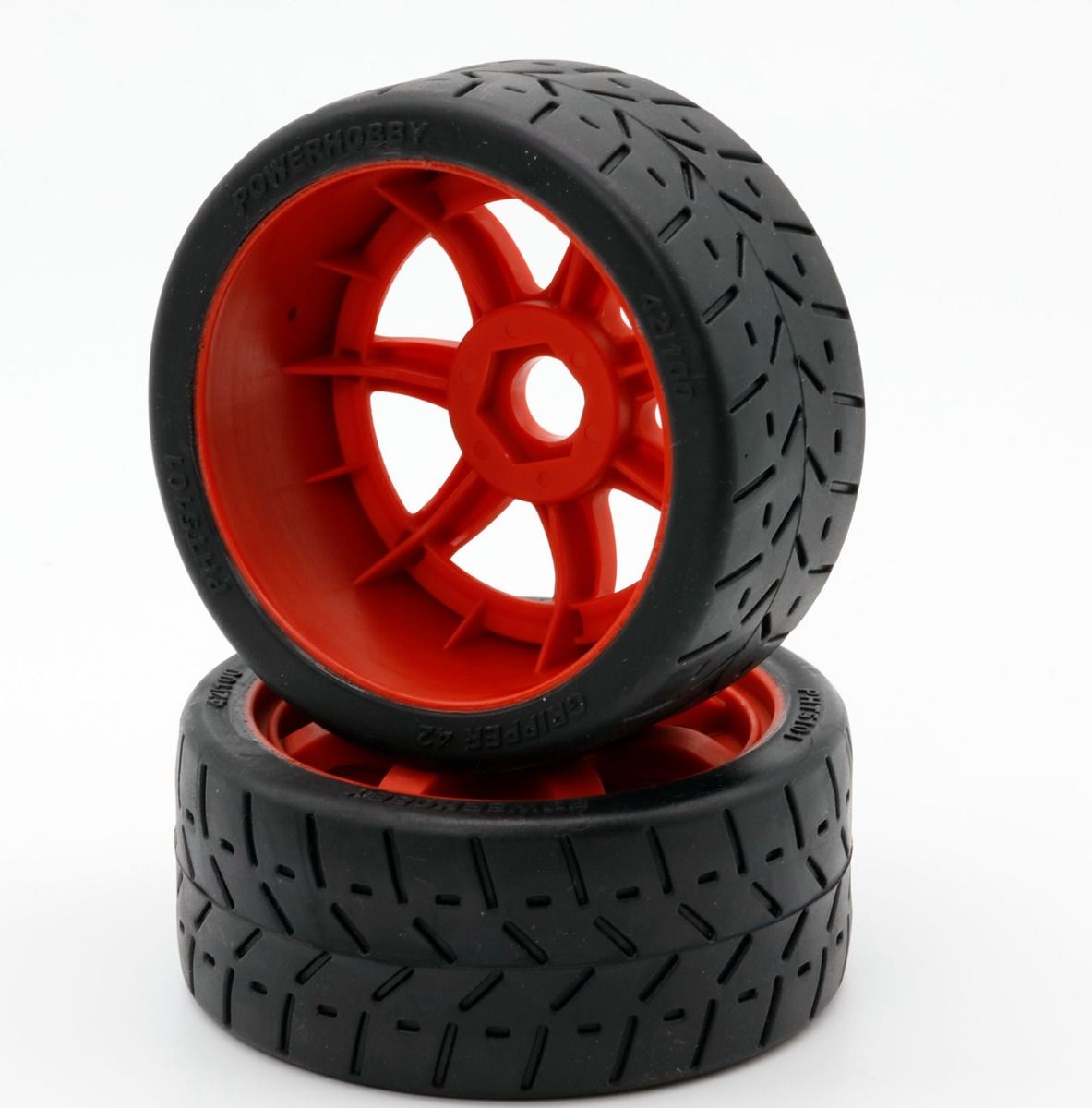 Powerhobby 5101-RED 1/8 Gripper 42/100 Belted Mounted Tires 17mm Red Wheels