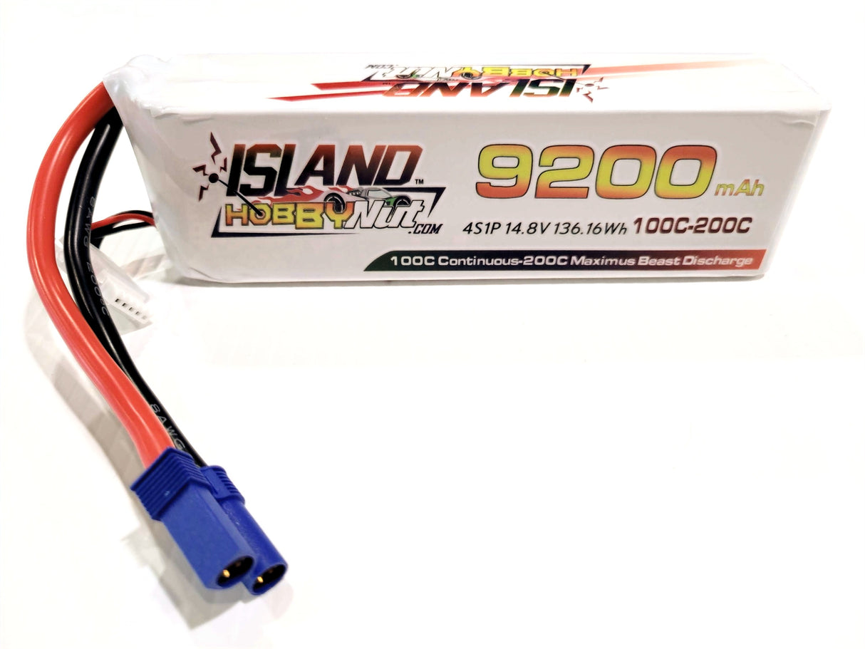 ISLANDHOBBYNUT 9200MAH 14.8V 4S 100C - 200C BATERÍA LIPO CON EC5 Y CABLE DE CALIBRE 8