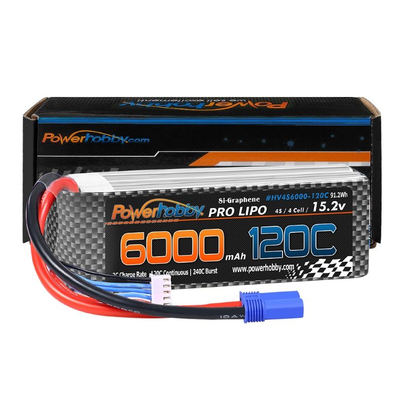 Powerhobby 4s 15.2v 6000MAH 120C graphène + batterie Lipo HV prise EC5 étui souple