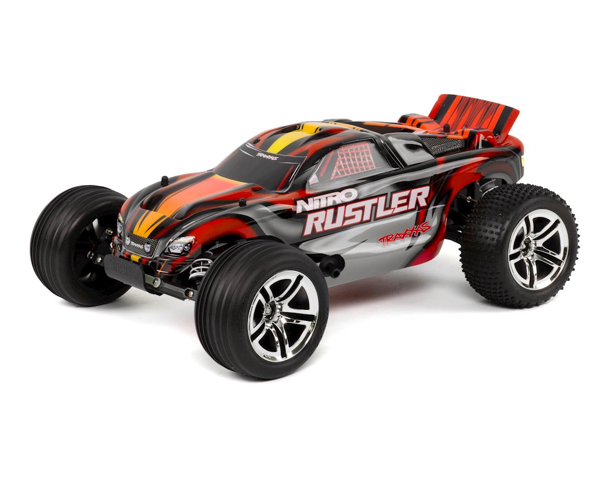 Traxxas 44096-3-SLVR RED Nitro Rustler 1/10 RTR Camión de estadio (rojo)