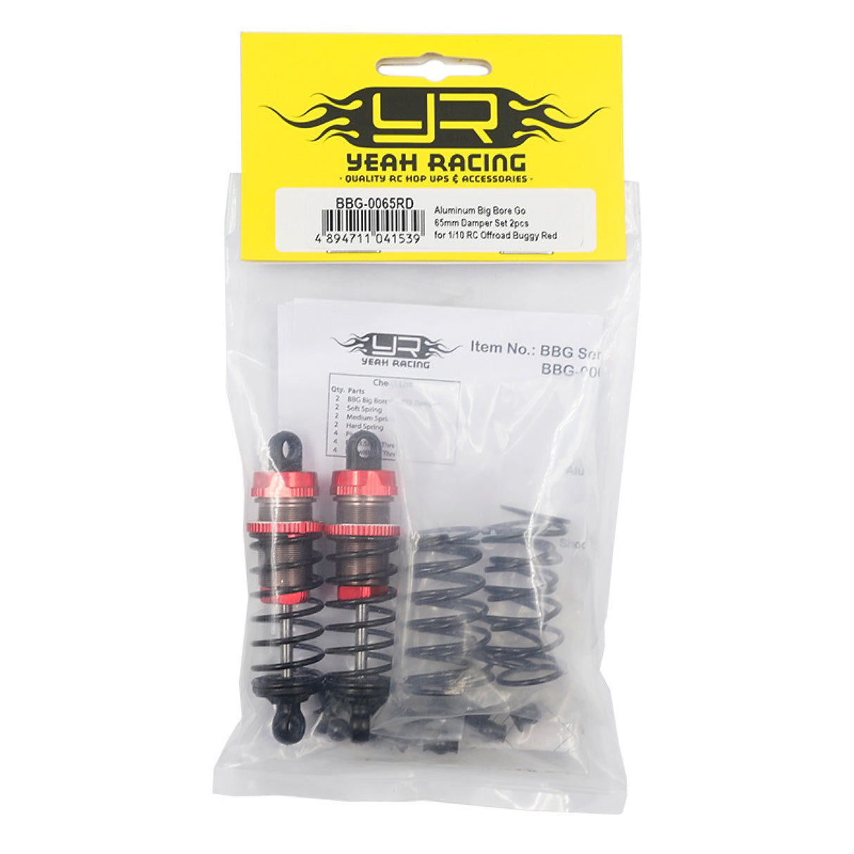 YEAH RACING BBG-0065RD ALUMINUM BIG BORE GO 65MM DAMPER SET 2PCS