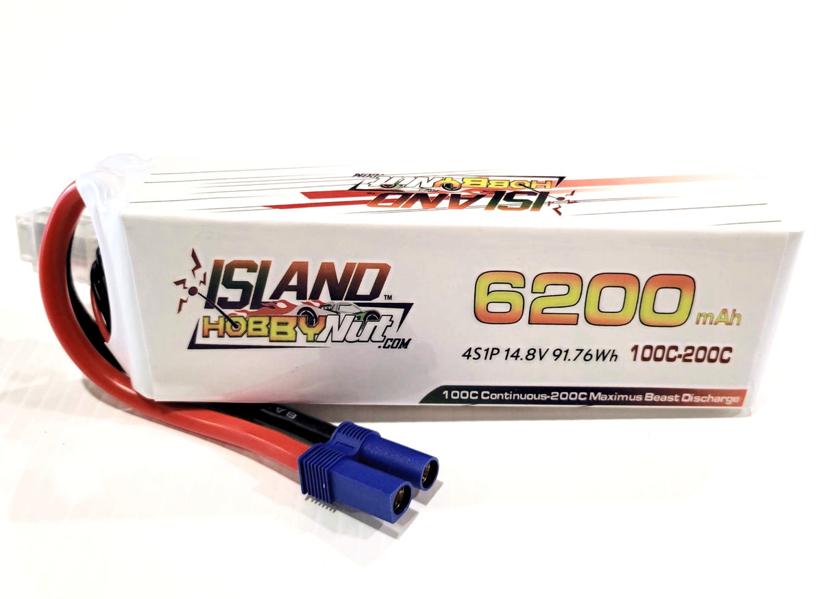 ISLANDHOBBYNUT 6200MAH 14.8V 4S 100C - 200C BATTERIE LIPO AVEC EC5 ET 8 JAUGE WI