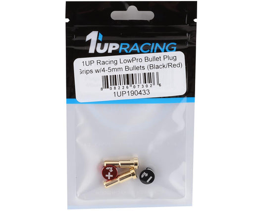 1UP Racing 190433 LowPro Bullet Plug Grips w/4-5mm Bullets (Black/Red)