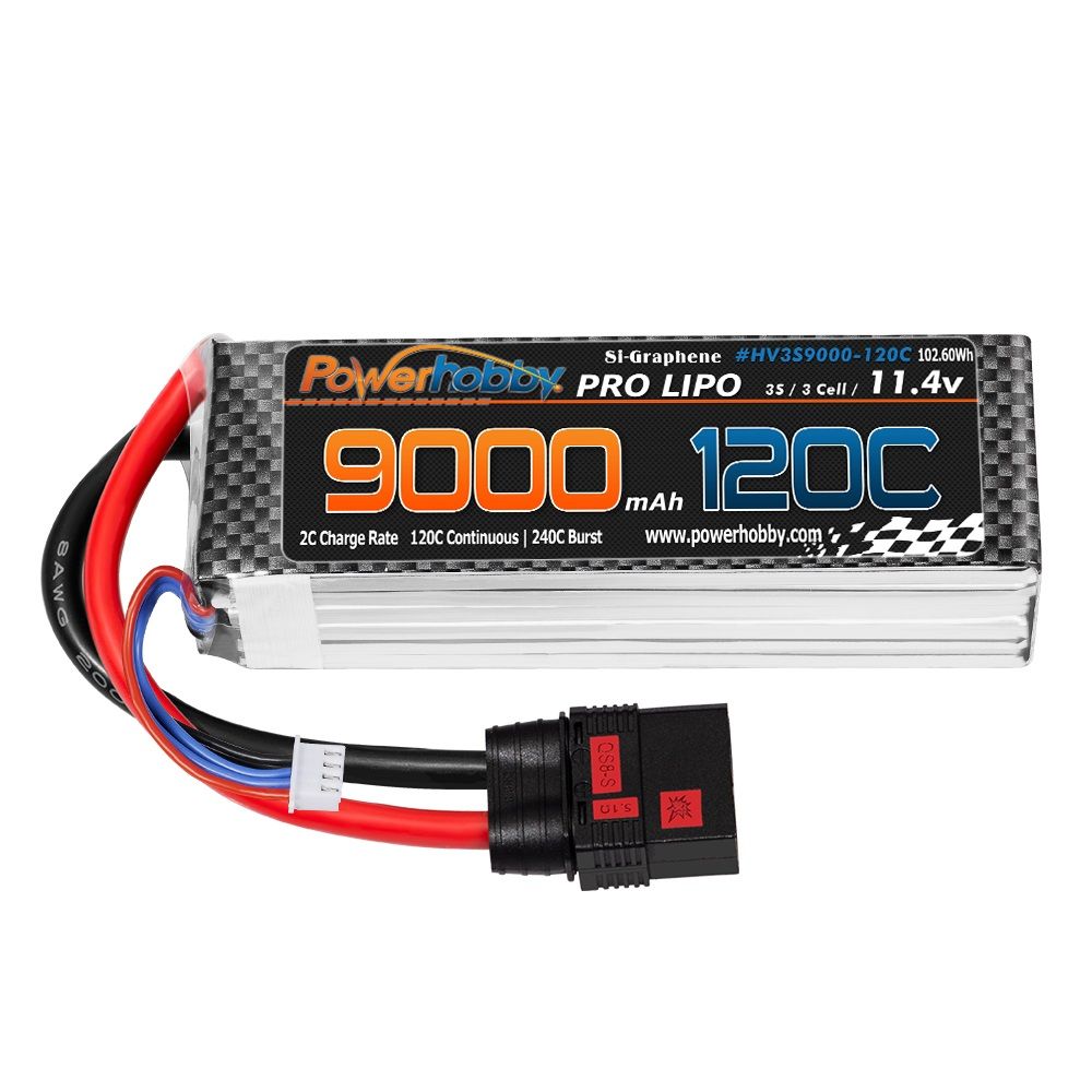 Powerhobby 3S 11.4V 9000mah 120C GRAFENO + HV Lipo Batería con enchufe QS8 Cable 8AWG