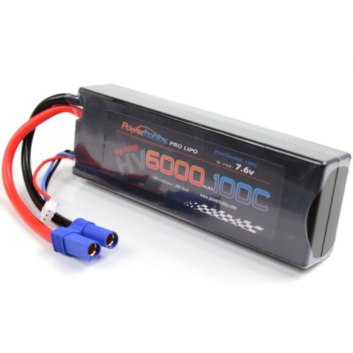 Powerhobby 2S 7.6V HV 6000mAh 100C Paquete de baterías Lipo con estuche rígido con enchufe EC5