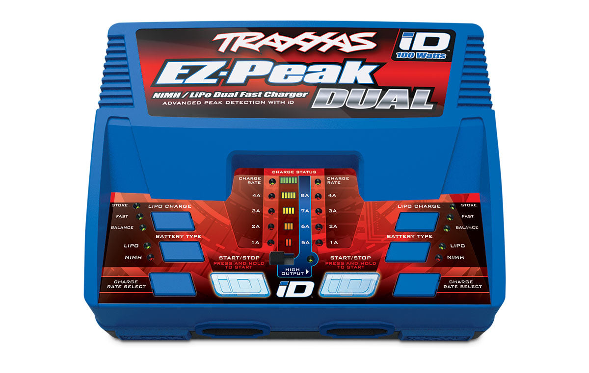 Cargador de batería multiquímico dual Traxxas 2972 EZ-Peak con identificación automática (3S/8A/100W)
