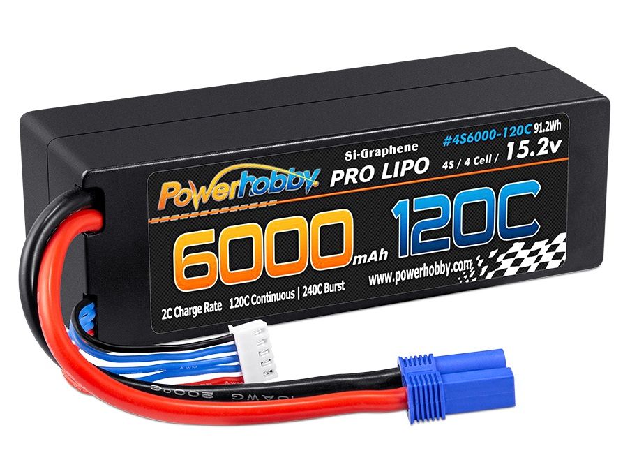 Powerhobby 4s 15.2v 6000MAH 120C Graphene + HV Lipo Battery w EC5 Plug Hard Case