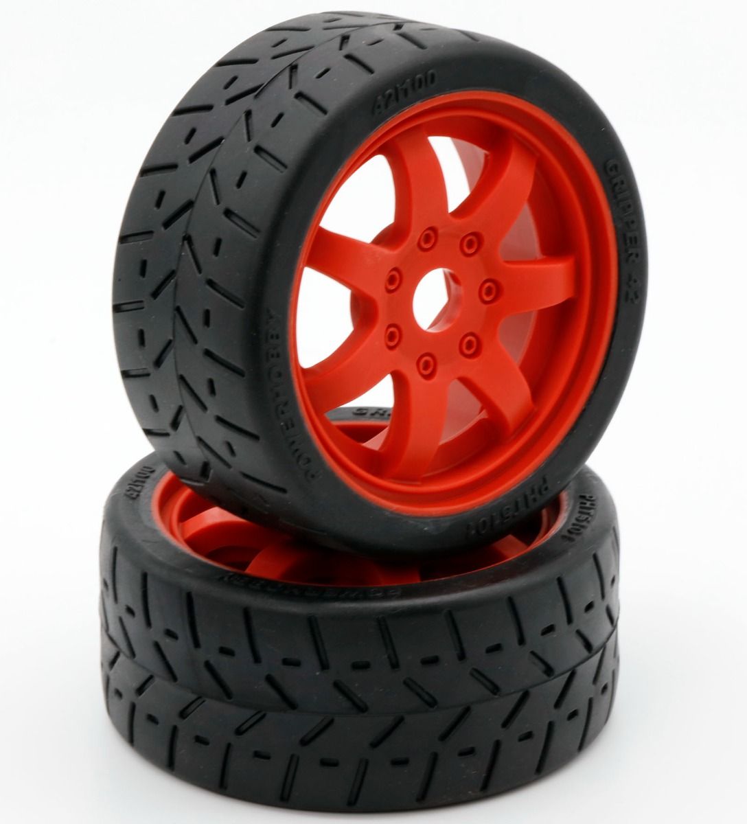Powerhobby 5101-RED 1/8 Gripper 42/100 Belted Mounted Tires 17mm Red Wheels