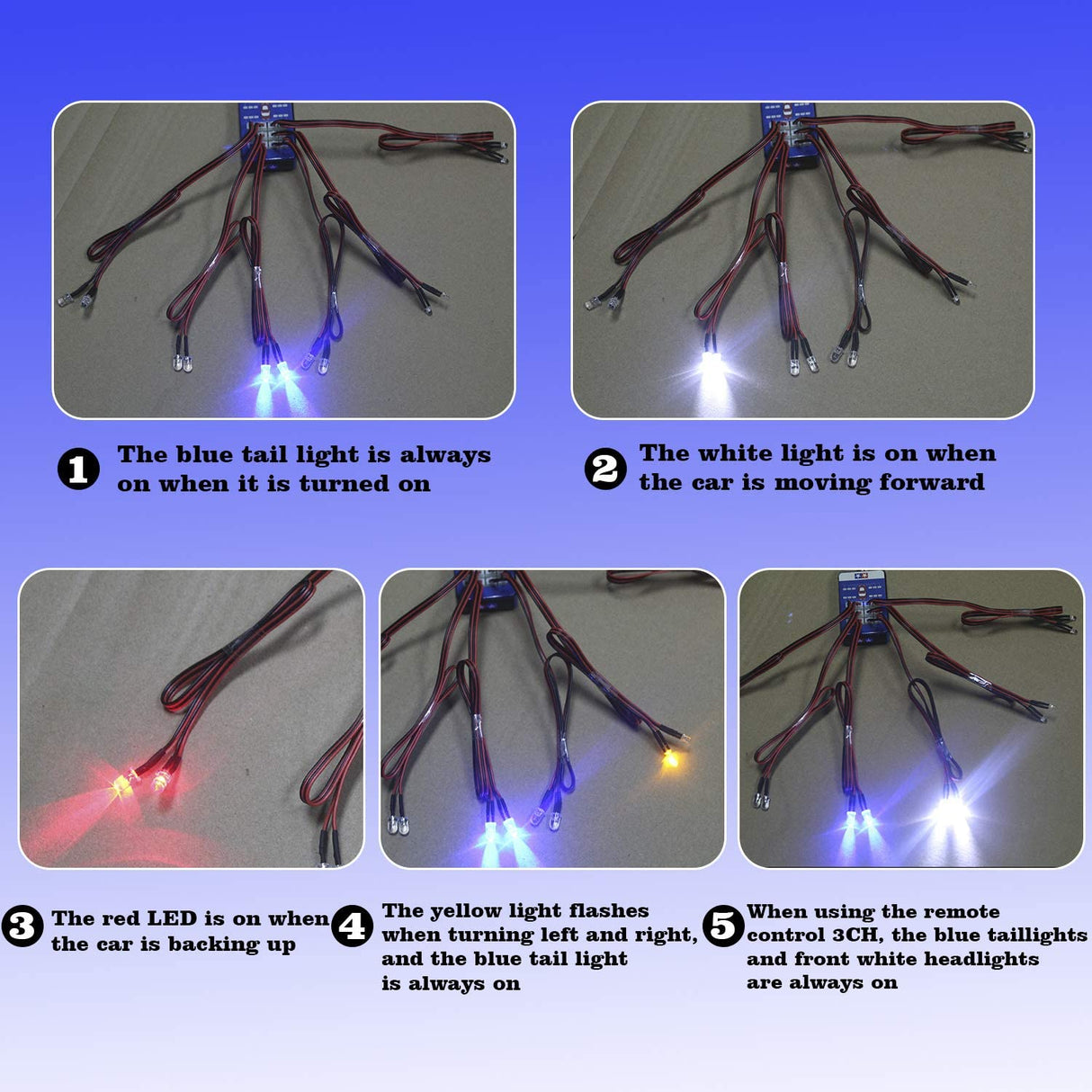 Kit de iluminación RC de 12 LED para dirección/freno/luces Flash RC de simulación inteligente para 1