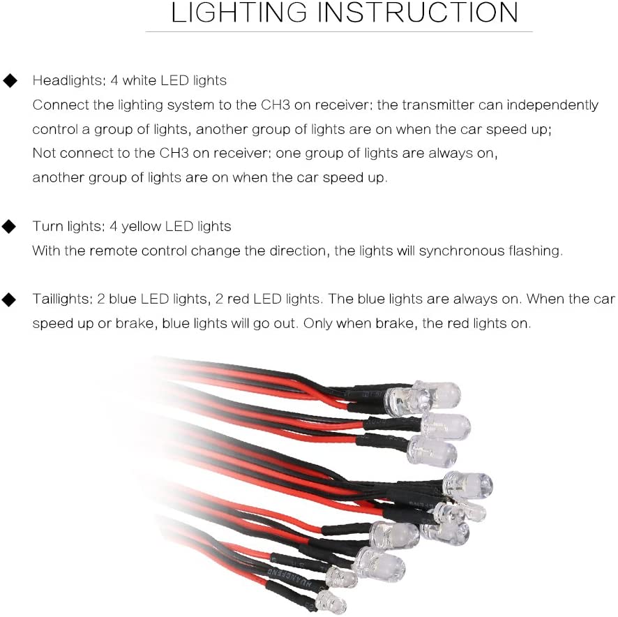 12 LED RC Lighting Kit for Steering/Brake/Smart Simulation Flash RC Lights for 1