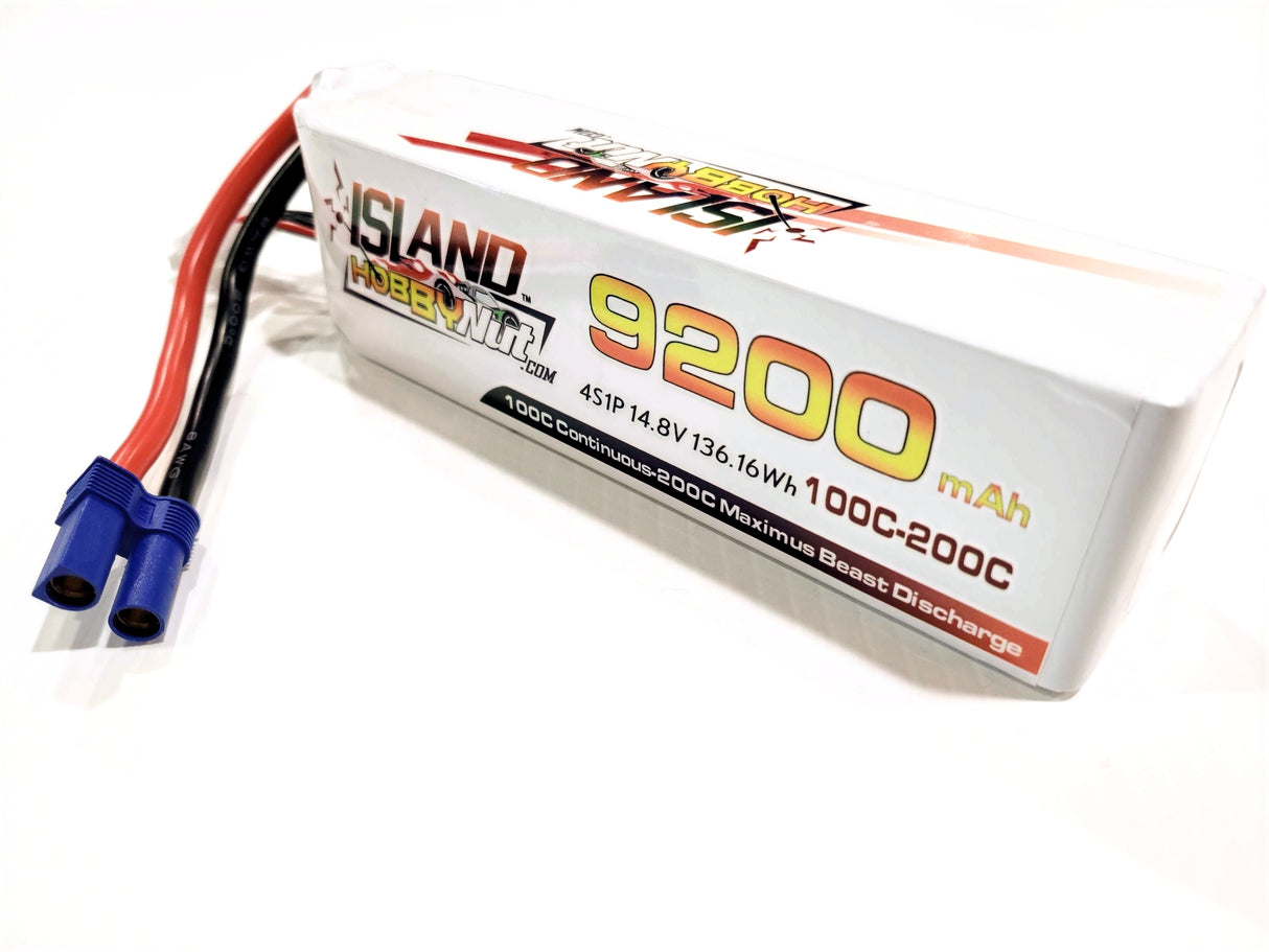 ISLANDHOBBYNUT 9200MAH 14.8V 4S 100C - 200C BATERÍA LIPO CON EC5 Y CABLE DE CALIBRE 8