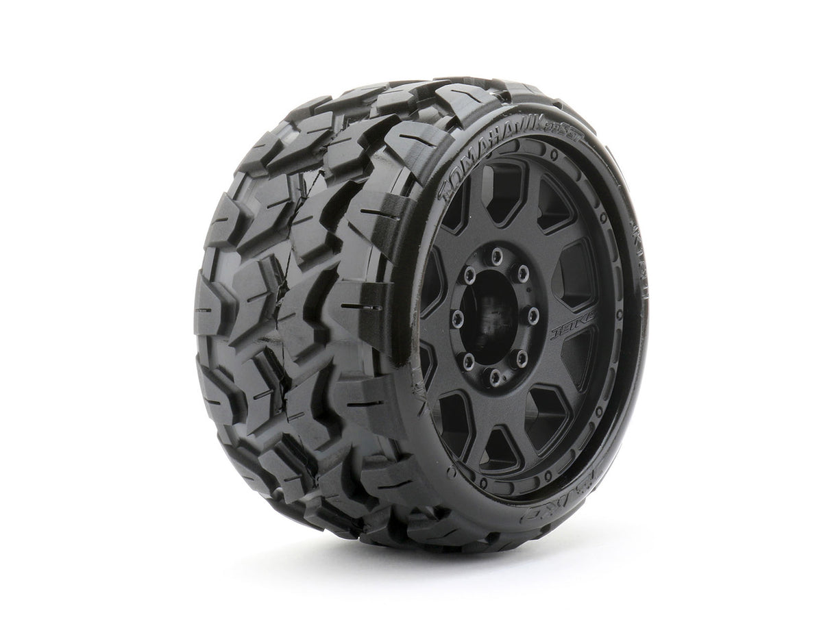 JEKNO JKO1601CBMSGBB3 1/8 SGT 3.8 Tomahawk Tires Mounted on Black Claw Rims