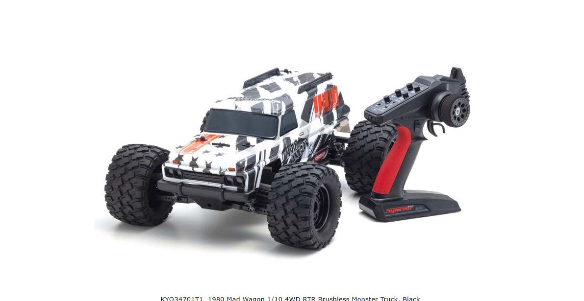 KYOSHO 34701T1 1980 Mad Wagon 1/10 4WD RTR Brushless Monster Truck, Black