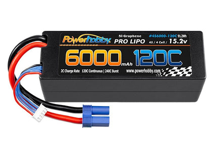 Powerhobby 4s 15.2v 6000MAH 120C Graphene + HV Lipo Battery w EC5 Plug Hard Case