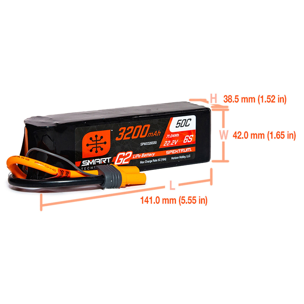 Batterie LiPo SPEKTRUM 22,2 V 3200 mAh 6S 50C Smart G2 : IC5 SPMX326S50
