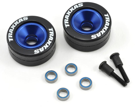 Traxxas 5186A Aluminum Wheelie Bar Wheel Set w/Rubber Tires (Blue) (2)