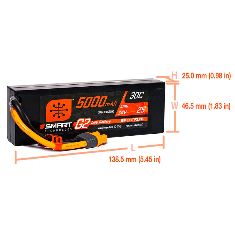 SPEKTRUM SPMX52S30H3 7.4V 5000mAh 2S 30C Estuche rígido inteligente LiPo G2: IC3