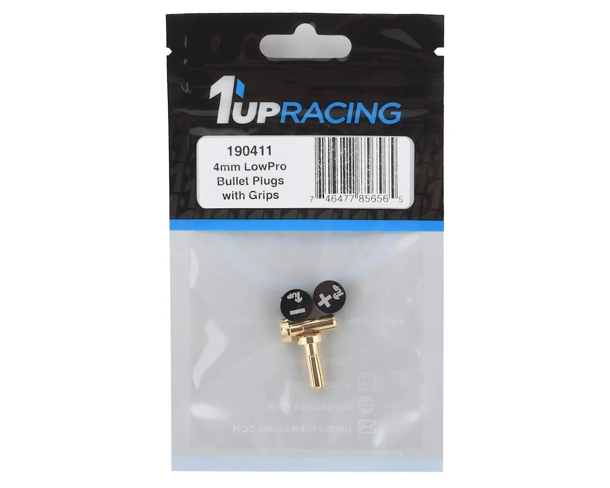 1UPRACING 190411 LowPro Bullet Plug Grips w/4mm Bullets (Black/Black)
