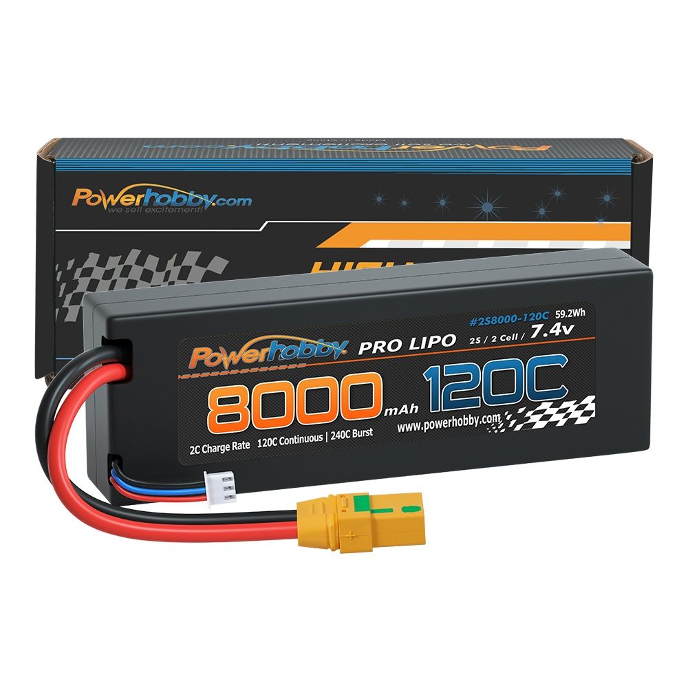 Powerhobby 2S 7.4V 8000MAH 120C Graphene + HV Lipo Battery XT90 Hard Case