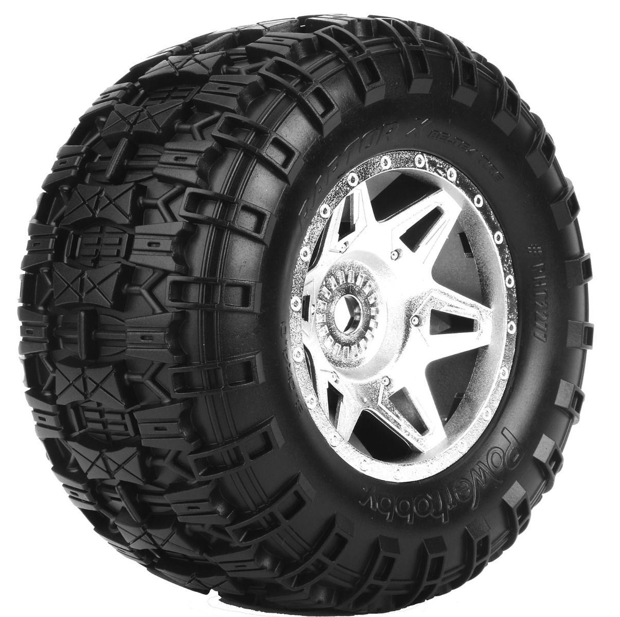Powerhobby PHT3277 Chrome Raptor X pneus pré-montés avec ceinture pour Traxxas x-maxx