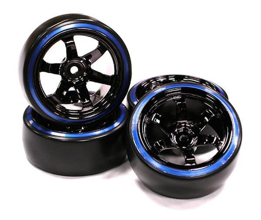 Integy Black Color 6 Spoke Wheel w/ Outer Ring + Drift Tire (4) Set (O.D.=62mm)