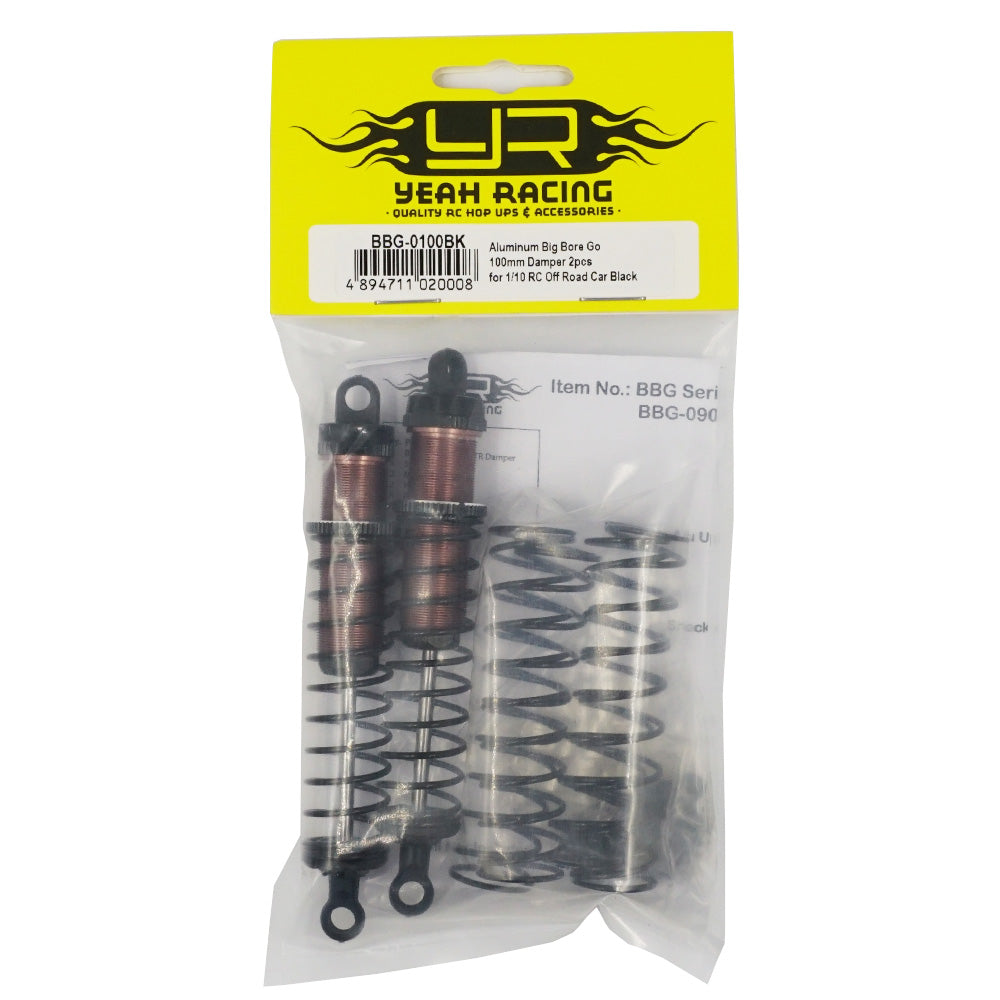 YEAH RACING BBG-0100BK AMORTIGUADOR DE ALUMINIO BIG BORE GO 100 mm 2 piezas PARA COCHE TODOTERRENO RC 1/10 NEGRO