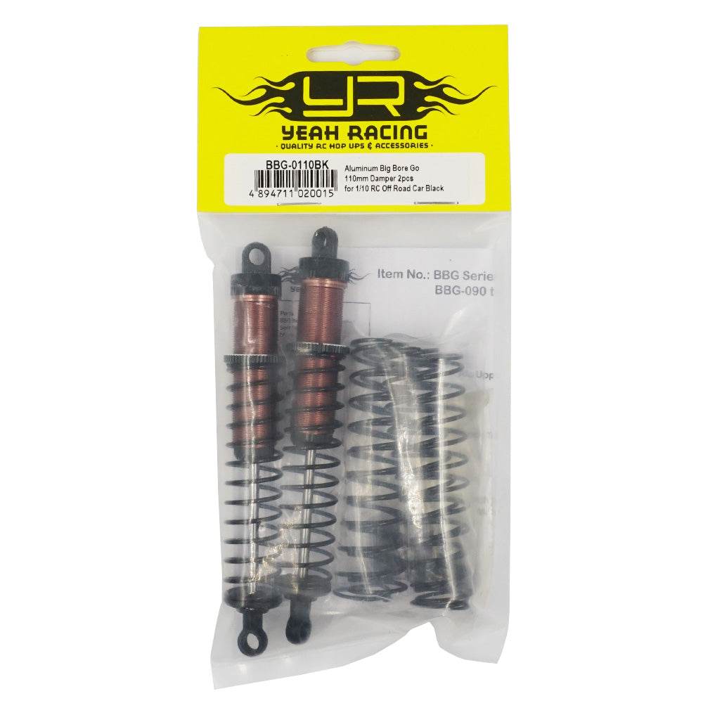 YEAH RACING BBG-0110BK ALUMINUM BIG BORE GO 110mm DAMPER 2PCS FOR 1/10 RC OFF ROAD CAR BLACK