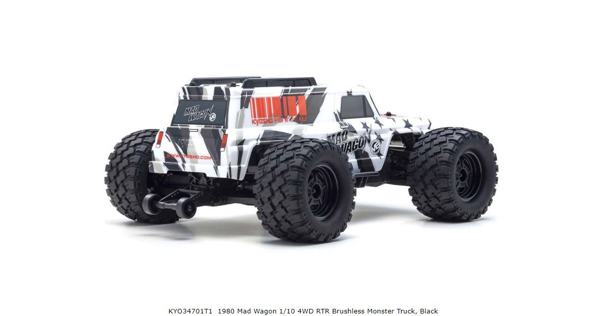 KYOSHO 34701T1 1980 Mad Wagon 1/10 4WD RTR Brushless Monster Truck, Black