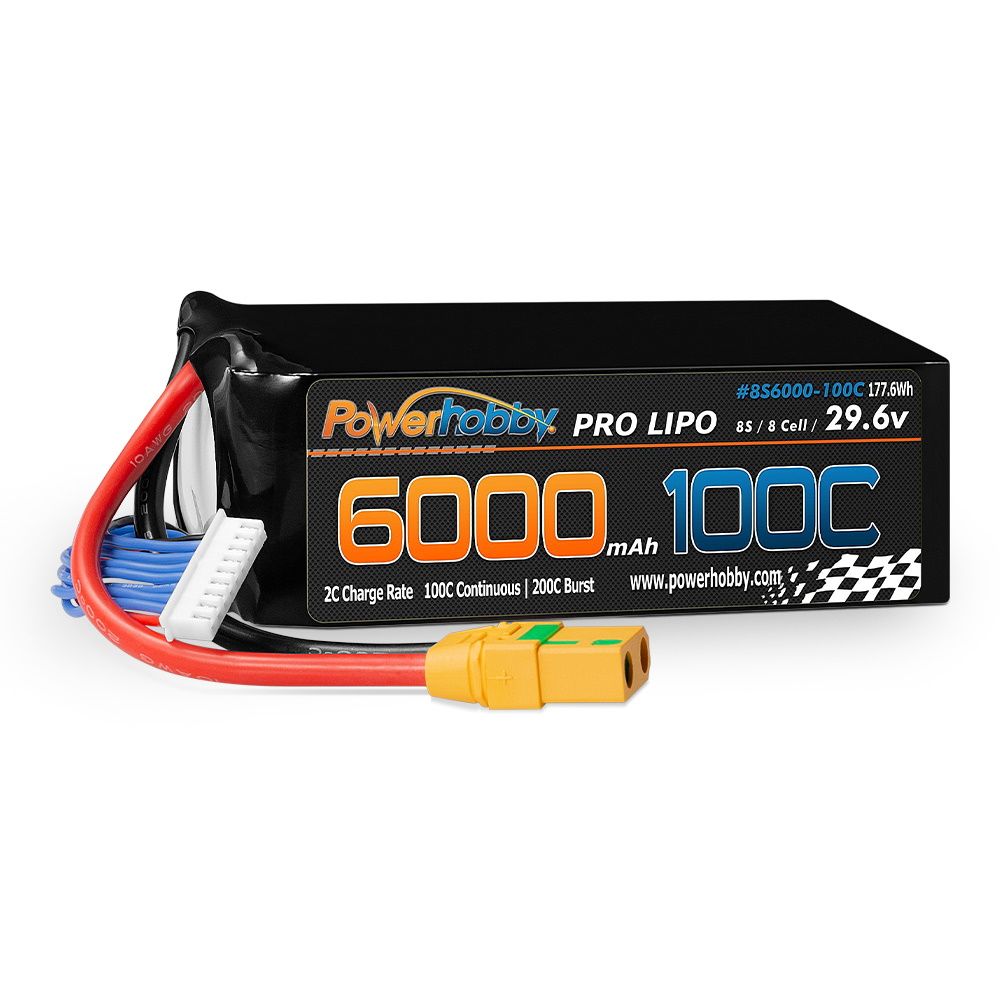 Powerhobby 8S 29.6V 6000mah 100c Lipo Battery w XT90 Plug