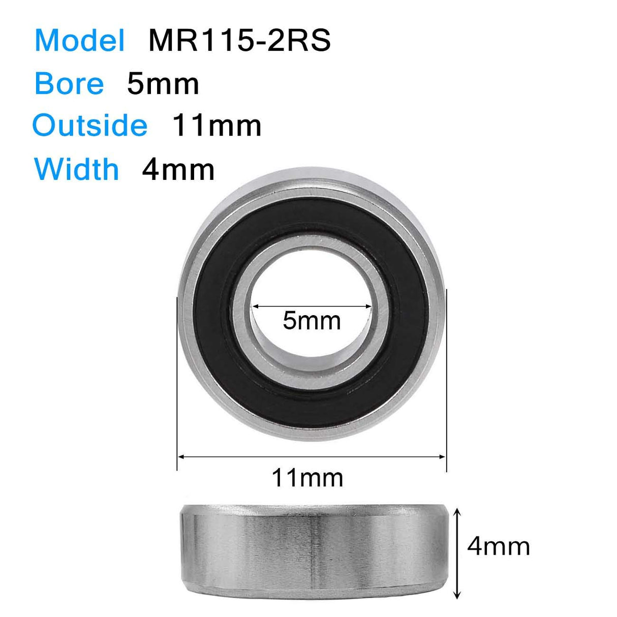 IRonManRc 5x11x4mm Sealed Bearings Pre-Lubricated and Double Rubber Sealed (4)