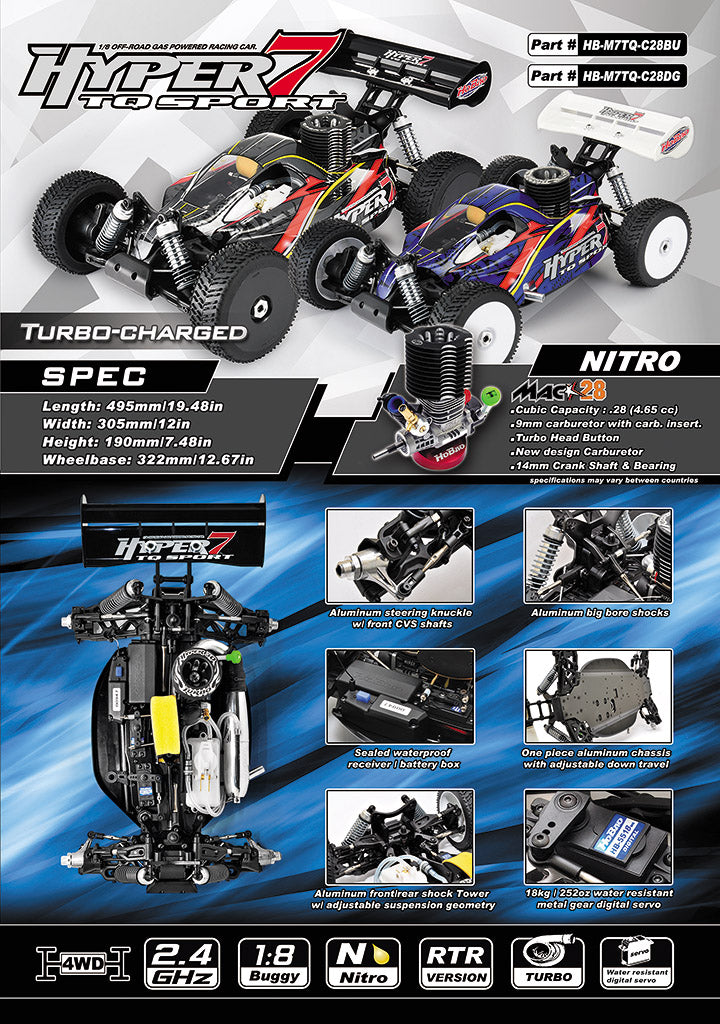 HOBAO HYPER 7 TQ 1/8 BUGGY NITRO RTR AVEC MOTEUR TURBO 28 (CORPS GRIS