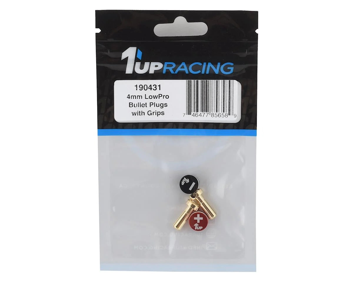 1UP Racing 190431 Puños LowPro Bullet Plug con balas de 4 mm (negro/rojo)