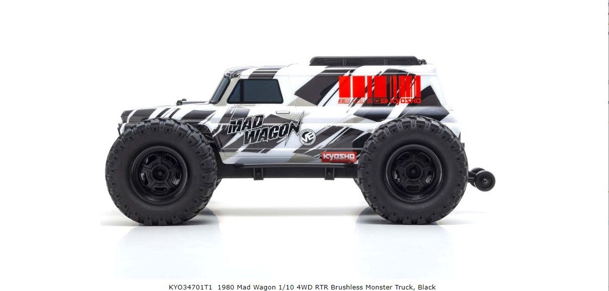 KYOSHO 34701T1 1980 Mad Wagon 1/10 4WD RTR Brushless Monster Truck, Black