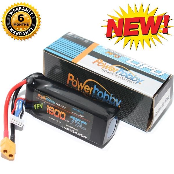 Powerhobby 4S 14.8V 1800mAh 75C con enchufe XT60: batería Lipo para drones / cuádruples
