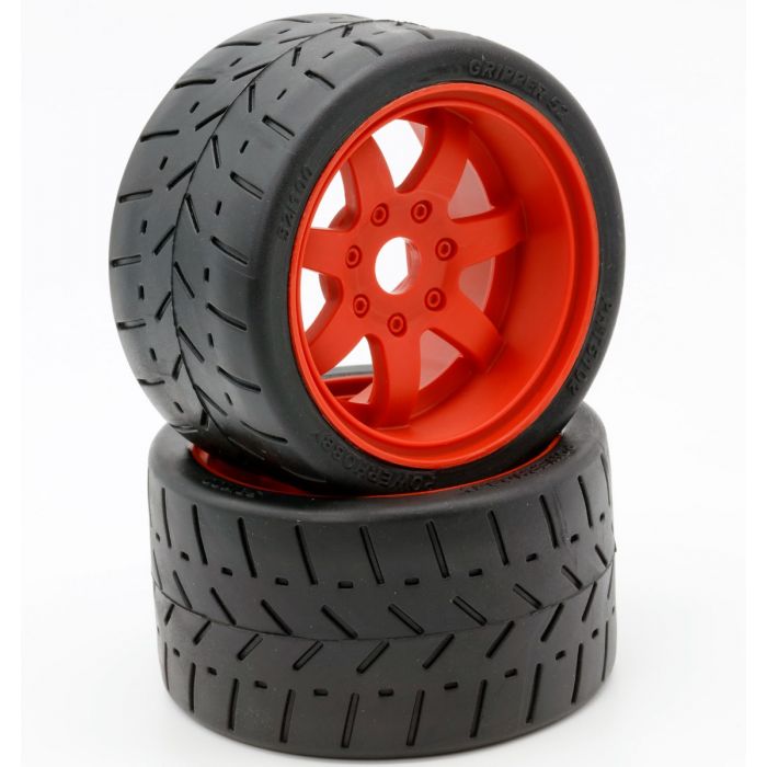 Powerhobby 5102-RED 1/8 Gripper 54/100 Belted Mounted Tires 17mm Red Wheels