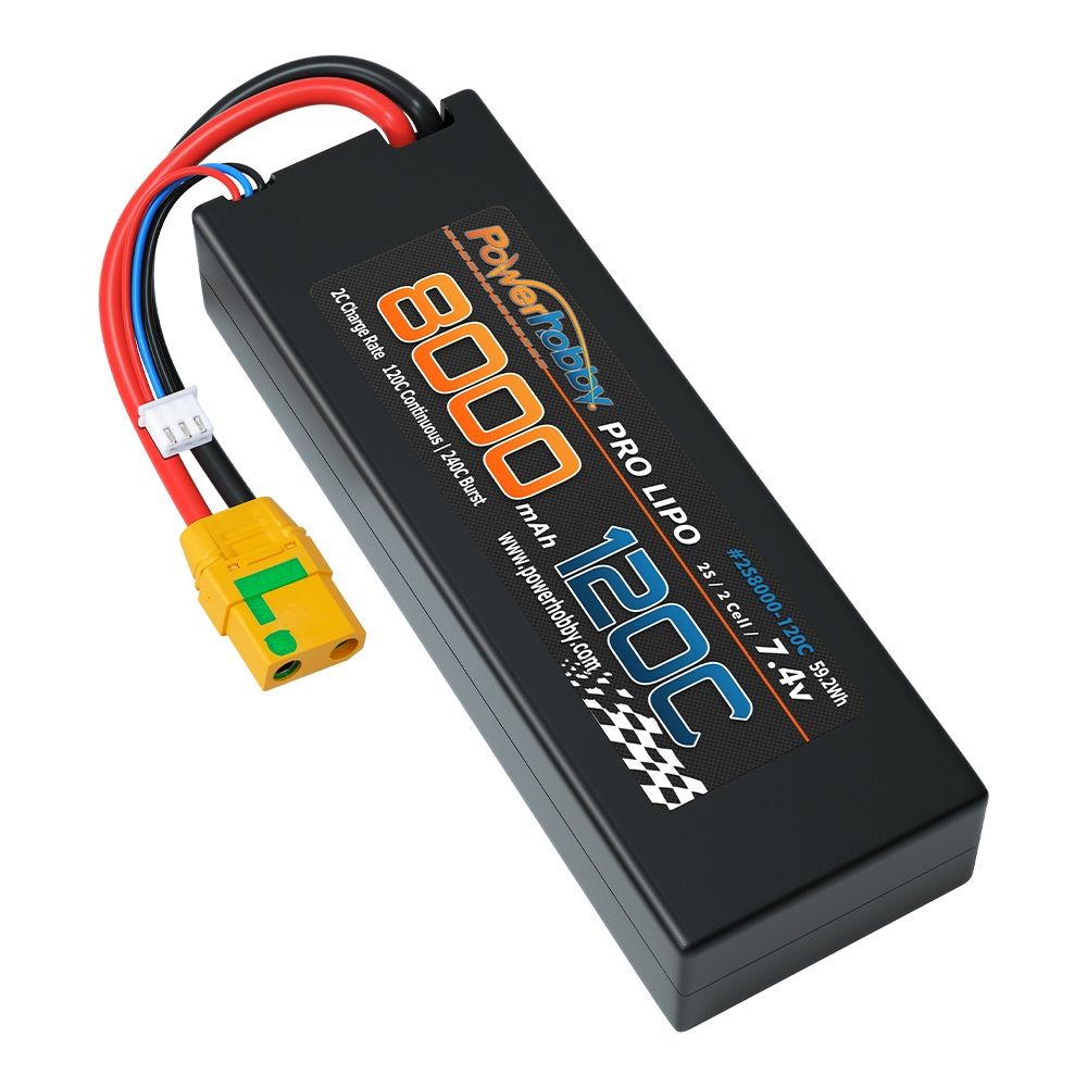 Powerhobby 2S 7.4V 8000MAH 120C Graphene + HV Lipo Battery XT90 Hard Case