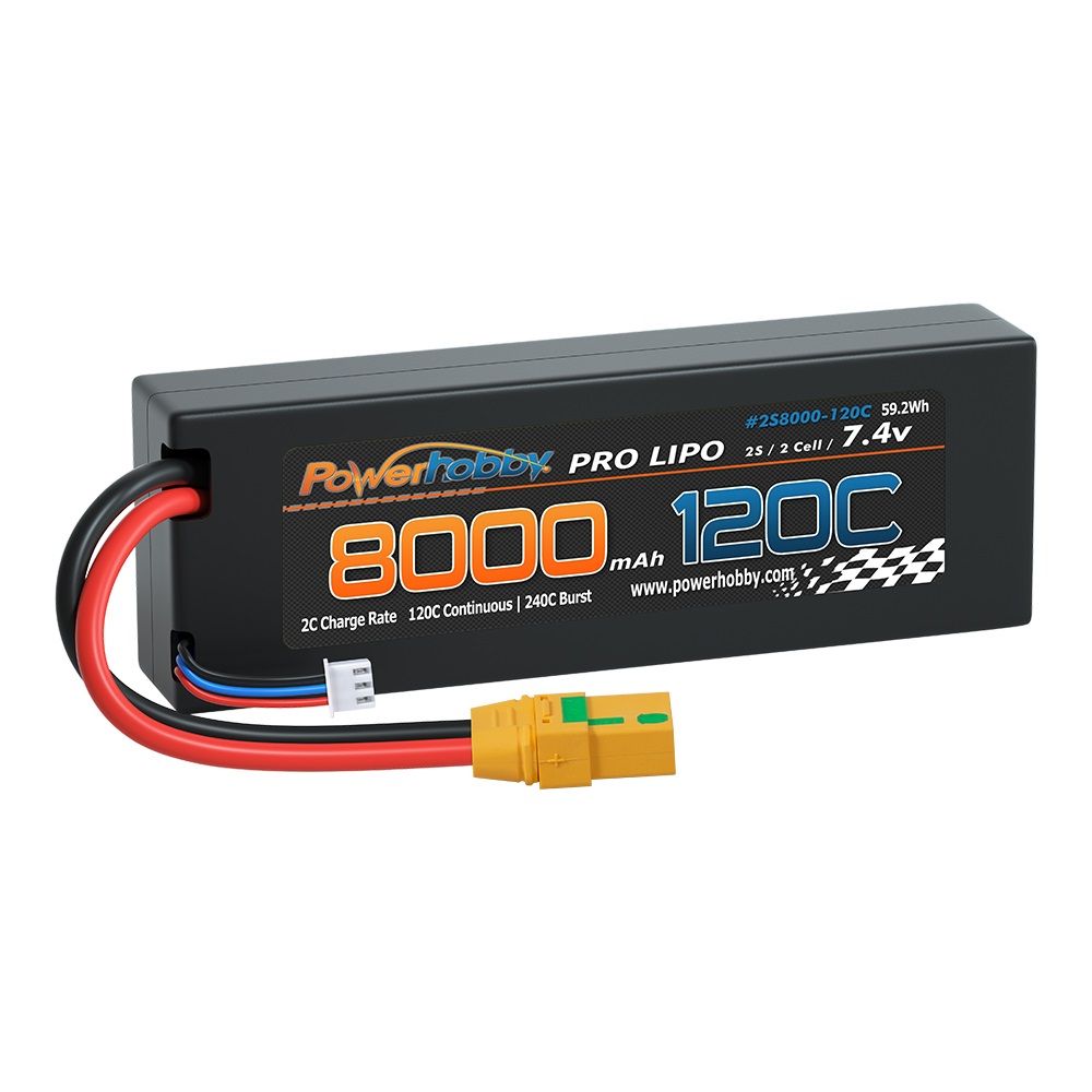 Powerhobby 2S 7.4V 8000MAH 120C Graphene + HV Lipo Battery XT90 Hard Case