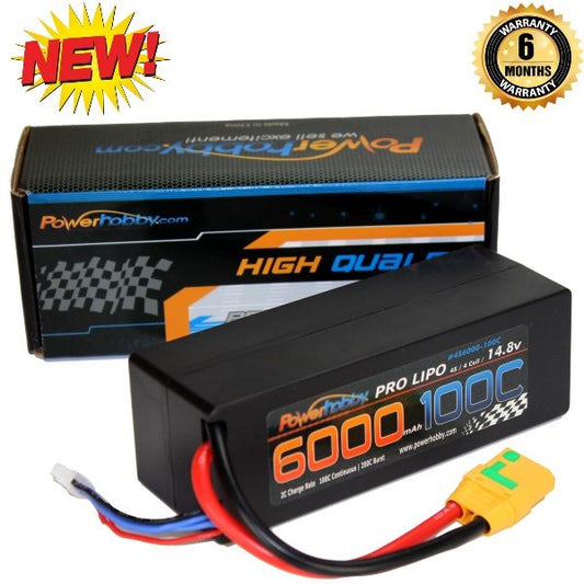 Powerhobby 4s 14.8v 6000mah 100c Lipo Battery w XT90 Plug Hard Case 4-cell