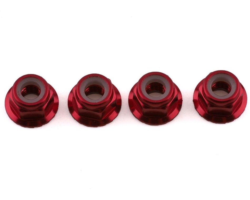Traxxas 1747A Écrous dentelés à bride en aluminium de 4 mm (rouge) (4)